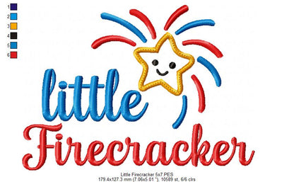 ⭐ Little Firecracker Star – Applique – Machine Embroidery Design