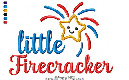 ⭐ Little Firecracker Star – Applique – Machine Embroidery Design