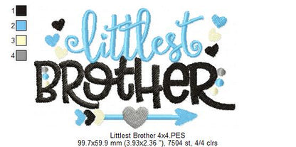 Littlest Brother Arrow and Hearts - Fill Stitch - Machine Embroidery Design
