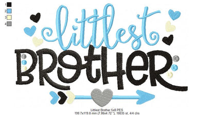 Littlest Brother Arrow and Hearts - Fill Stitch - Machine Embroidery Design