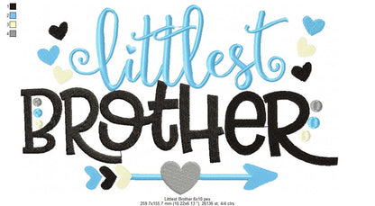 Littlest Brother Arrow and Hearts - Fill Stitch - Machine Embroidery Design