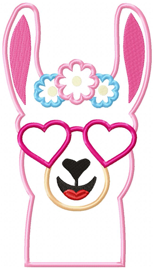 Llama with Heart Glasses - Applique - Machine Embroidery Design