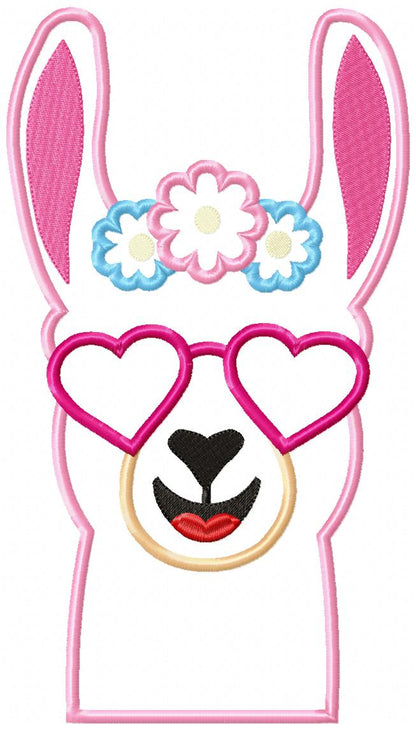 Llama with Heart Glasses - Applique - Machine Embroidery Design
