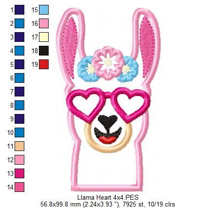 Llama with Heart Glasses - Applique - Machine Embroidery Design