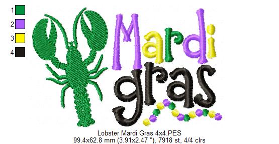 Crawfish and Beads Mardi Gras - Fill Stitch - Machine Embroidery Design
