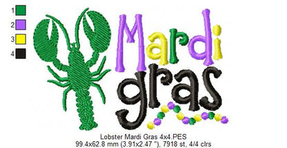 Crawfish and Beads Mardi Gras - Fill Stitch - Machine Embroidery Design