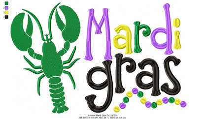 Crawfish and Beads Mardi Gras - Fill Stitch - Machine Embroidery Design