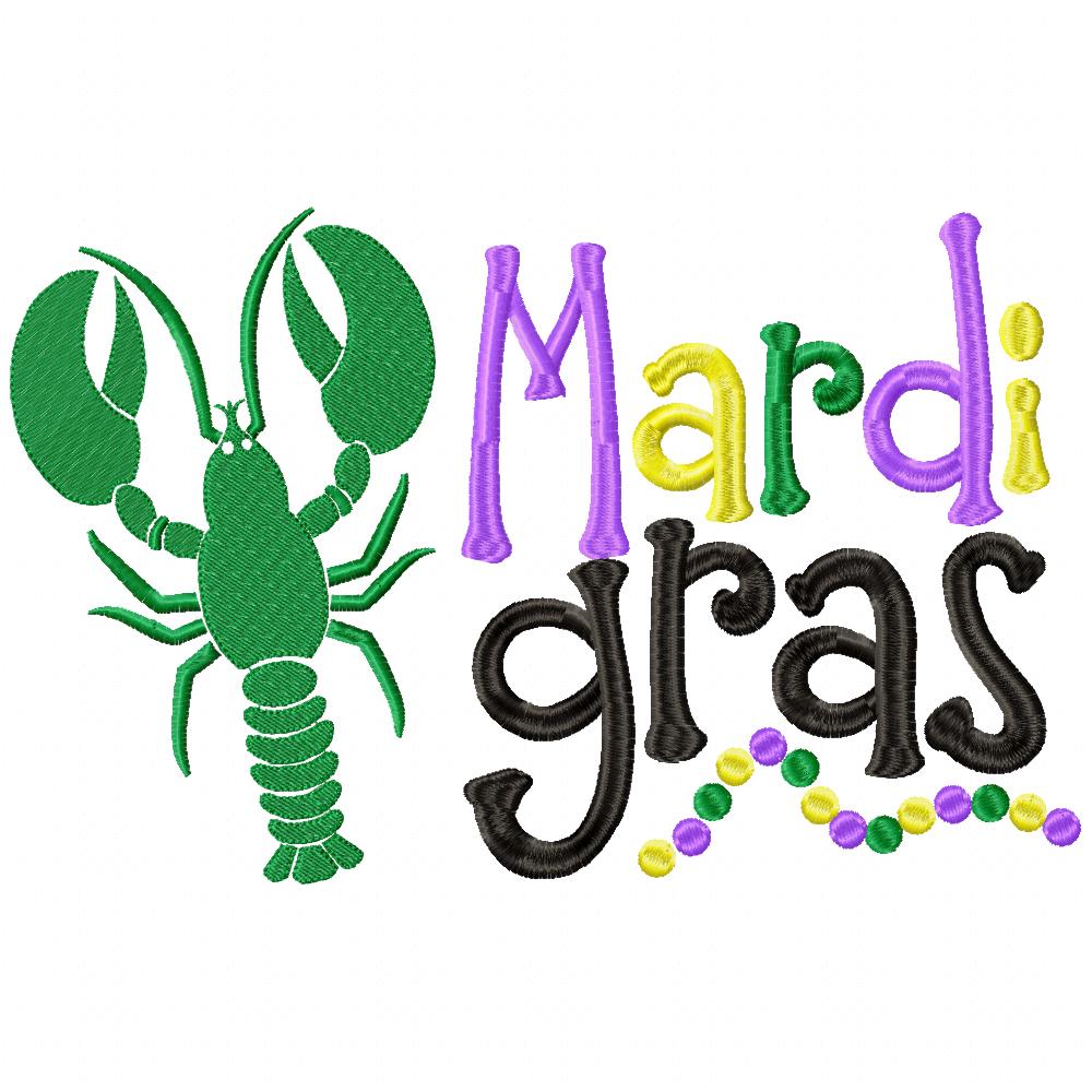 Crawfish and Beads Mardi Gras - Fill Stitch - Machine Embroidery Design