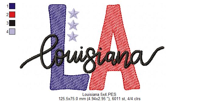 Louisiana LA Stars - Rippled Stitch - Machine Embroidery Design