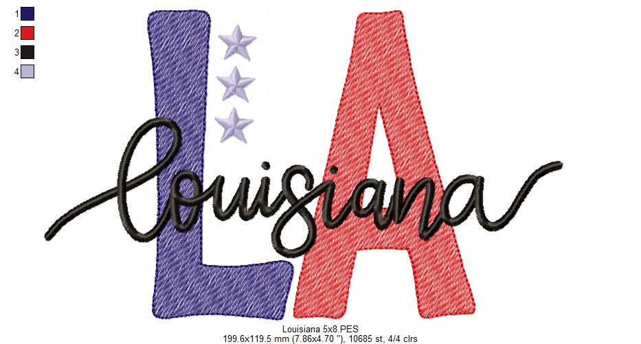 Louisiana LA Stars - Rippled Stitch - Machine Embroidery Design
