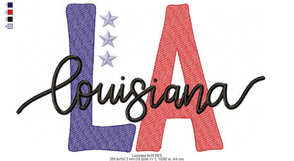 Louisiana LA Stars - Rippled Stitch - Machine Embroidery Design