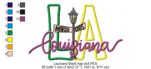 Louisiana Mardi Gras - Applique - Machine Embroidery Design