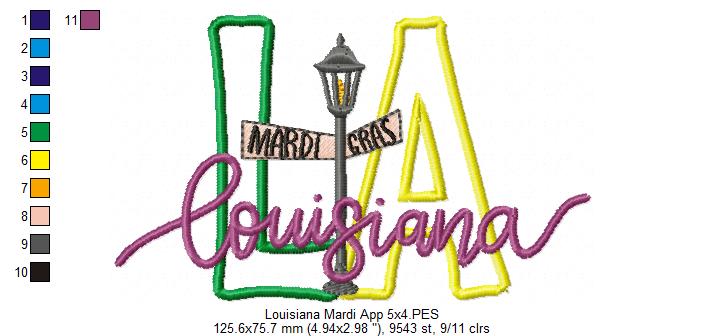Louisiana Mardi Gras - Applique - Machine Embroidery Design