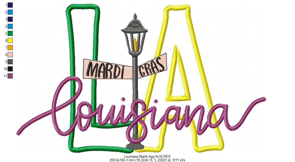 Louisiana Mardi Gras - Applique - Machine Embroidery Design