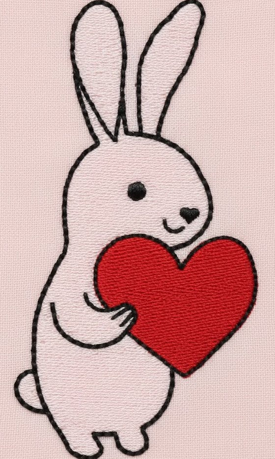 Love Cute Bunny - Redwork