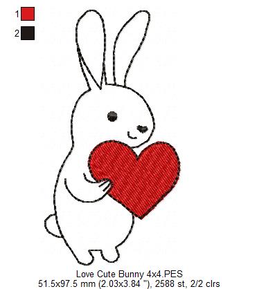 Love Cute Bunny - Redwork