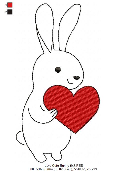 Love Cute Bunny - Redwork