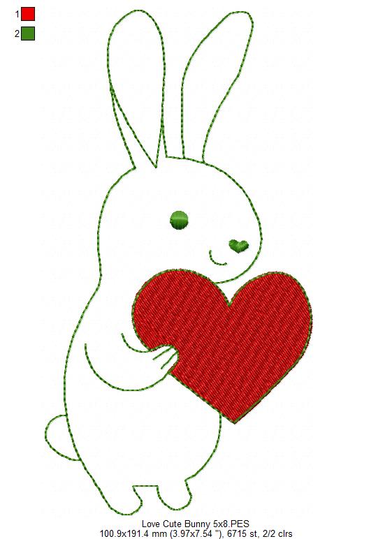 Love Cute Bunny - Redwork