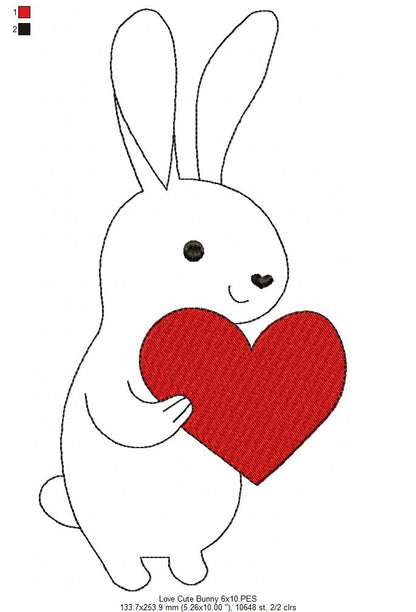 Love Cute Bunny - Redwork