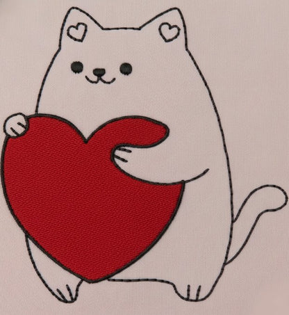 Love Cute Cat - Redwork
