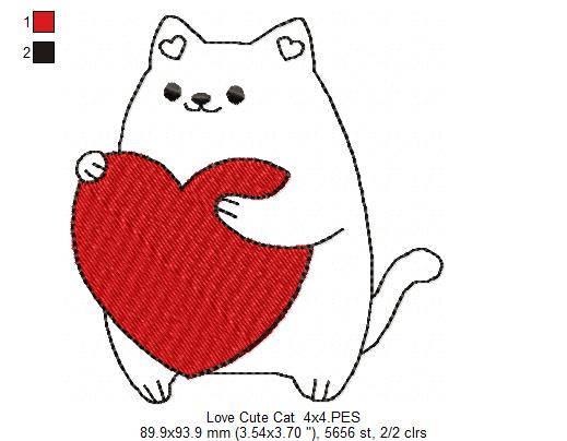Love Cute Cat - Redwork