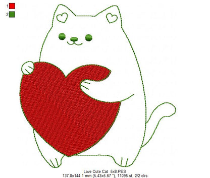 Love Cute Cat - Redwork