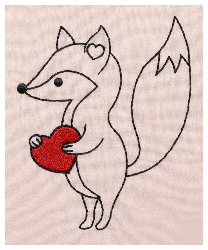 Love Cute Fox - Redwork