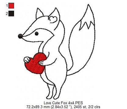 Love Cute Fox - Redwork