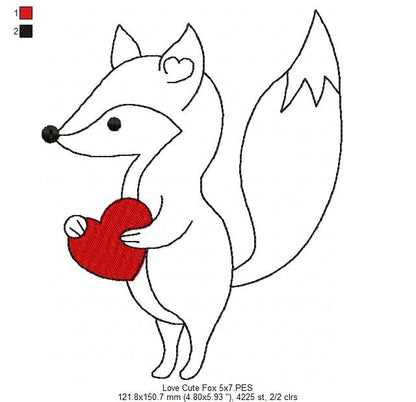 Love Cute Fox - Redwork