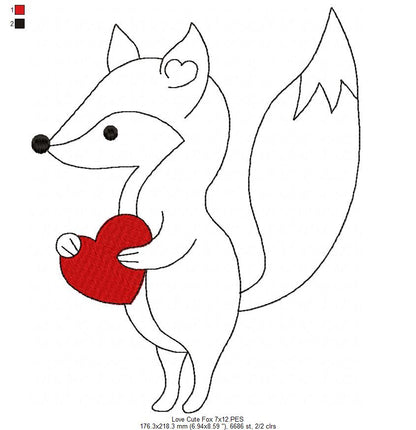Love Cute Fox - Redwork