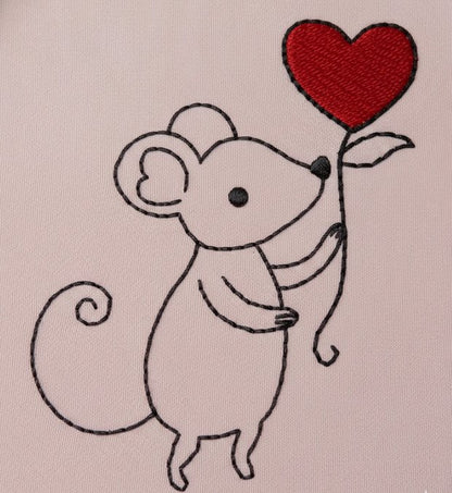 Love Cute Mouse - Redwork