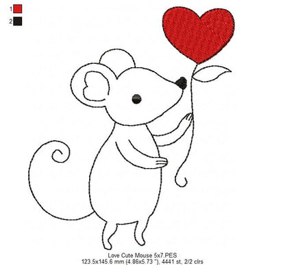 Love Cute Mouse - Redwork