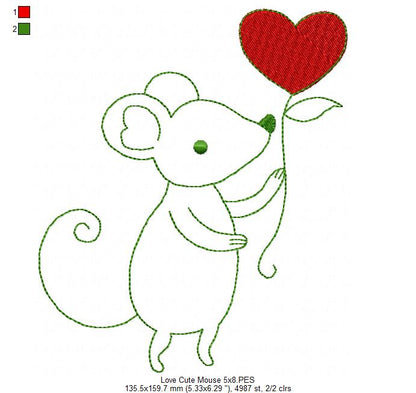Love Cute Mouse - Redwork