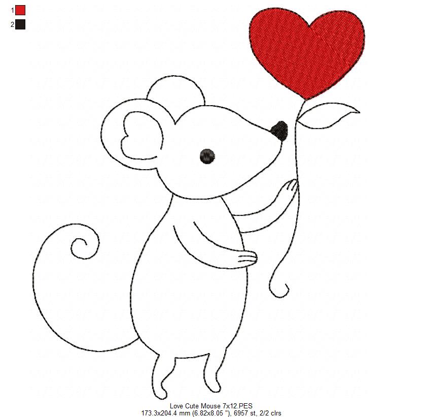 Love Cute Mouse - Redwork