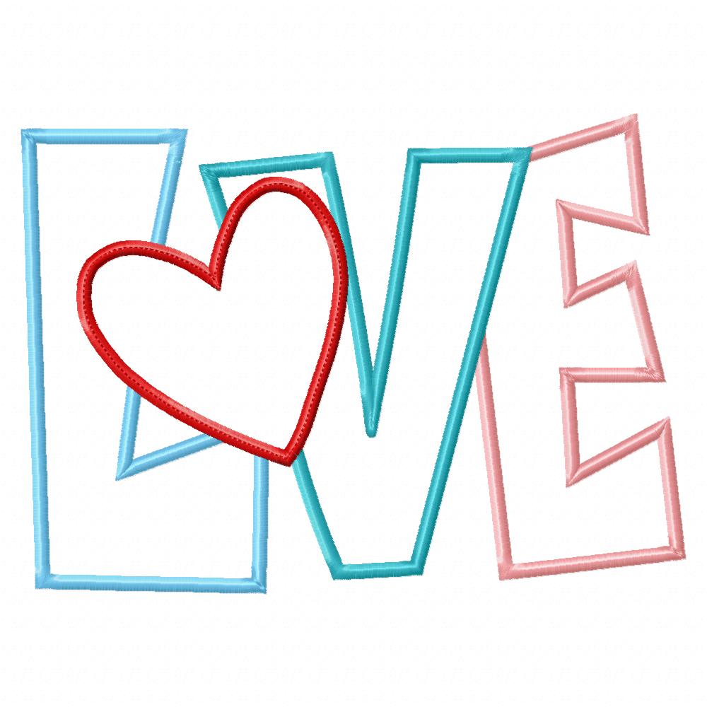 Love Heart Word  - Applique - Machine Embroidery Design
