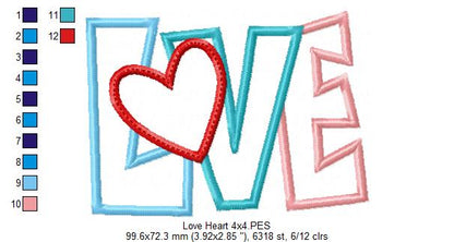 Love Heart Word  - Applique - Machine Embroidery Design