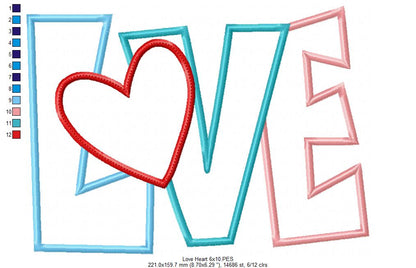 Love Heart Word  - Applique - Machine Embroidery Design