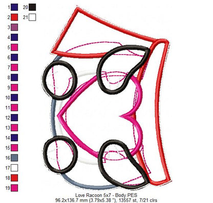 Love Racoon Ornament - ITH Project - Machine Embroidery Design