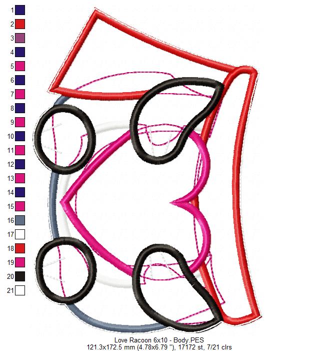 Love Racoon Ornament - ITH Project - Machine Embroidery Design