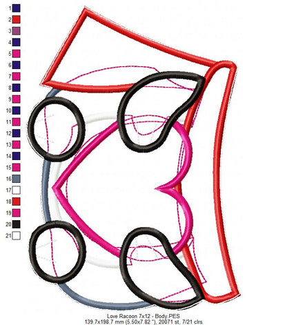 Love Racoon Ornament - ITH Project - Machine Embroidery Design