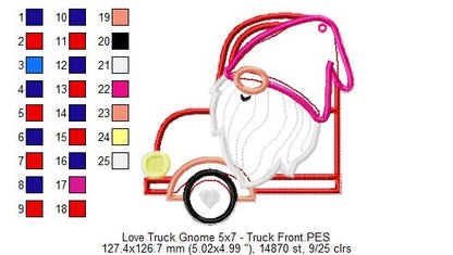 Love Truck Gnome Ornament - ITH Project - Machine Embroidery Design