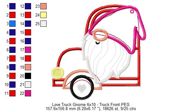 Love Truck Gnome Ornament - ITH Project - Machine Embroidery Design