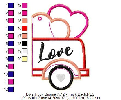 Love Truck Gnome Ornament - ITH Project - Machine Embroidery Design