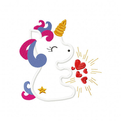 Love Unicorn - Applique - Machine Embroidery Design