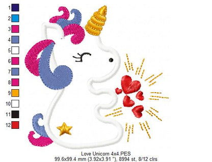 Love Unicorn - Applique - Machine Embroidery Design