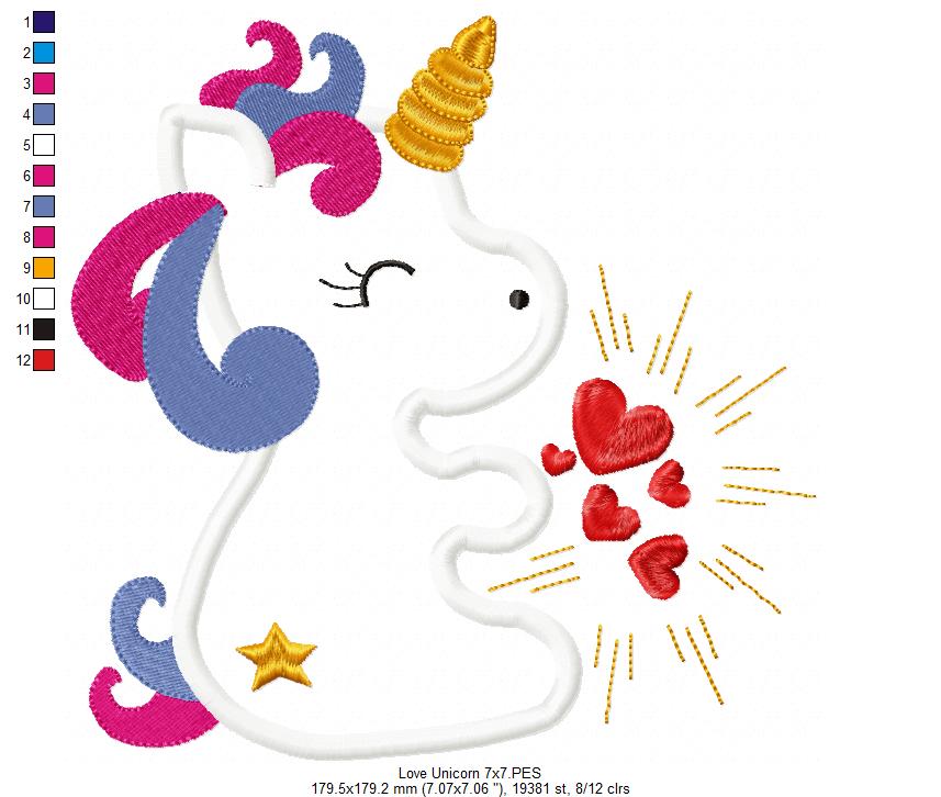 Love Unicorn - Applique - Machine Embroidery Design