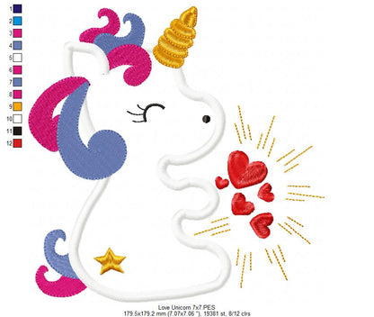 Love Unicorn - Applique - Machine Embroidery Design