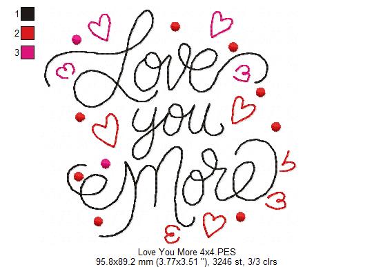 Love You More - Redwork - Machine Embroidery Design