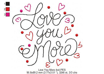 Love You More - Redwork - Machine Embroidery Design