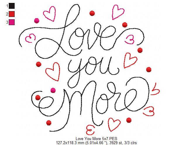 Love You More - Redwork - Machine Embroidery Design